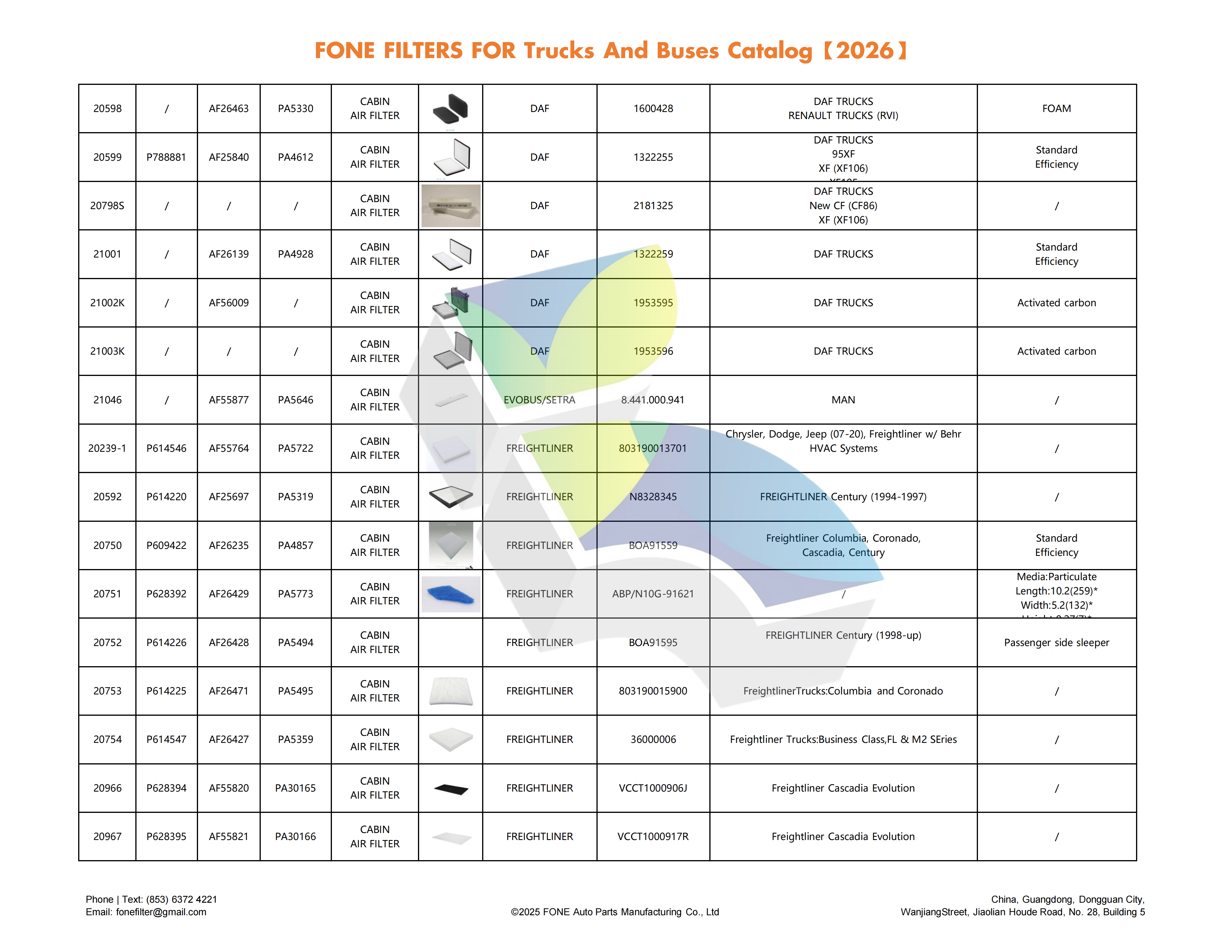 FONE FILTERS FOR TRUCK AND BUS CATALOG