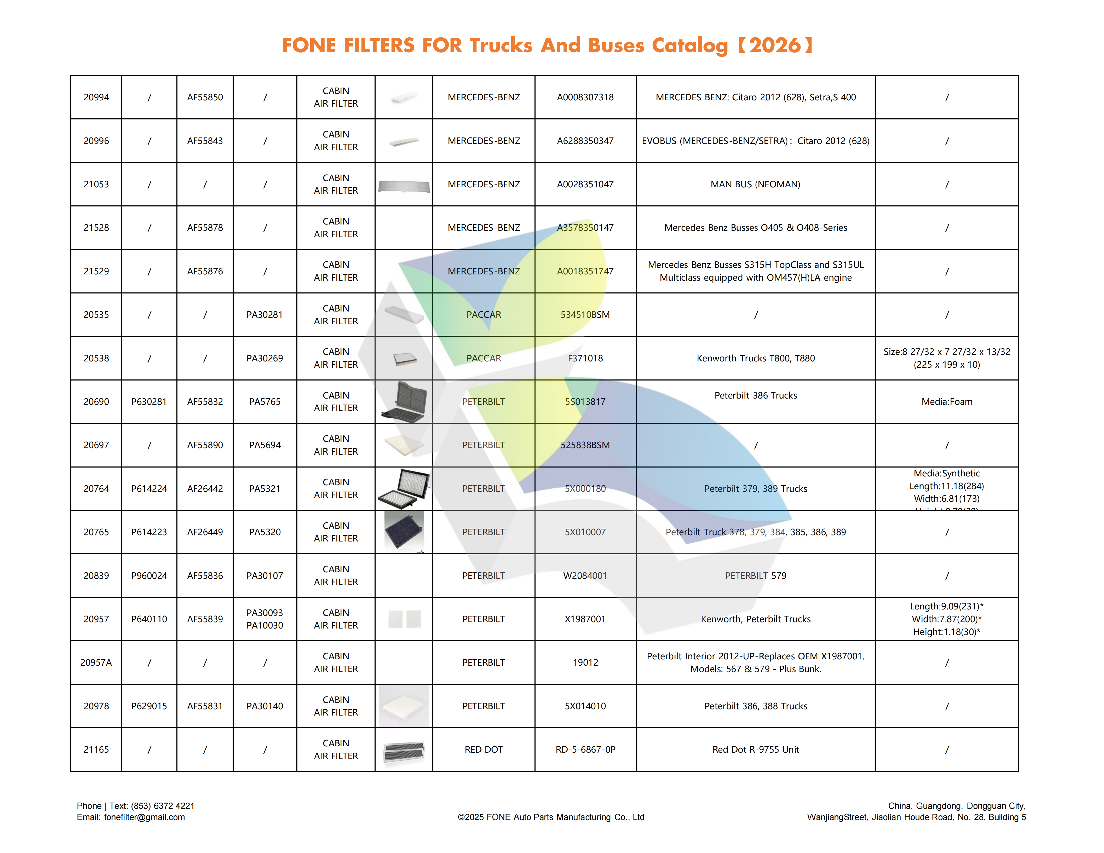 FONE FILTERS FOR TRUCK AND BUS CATALOG