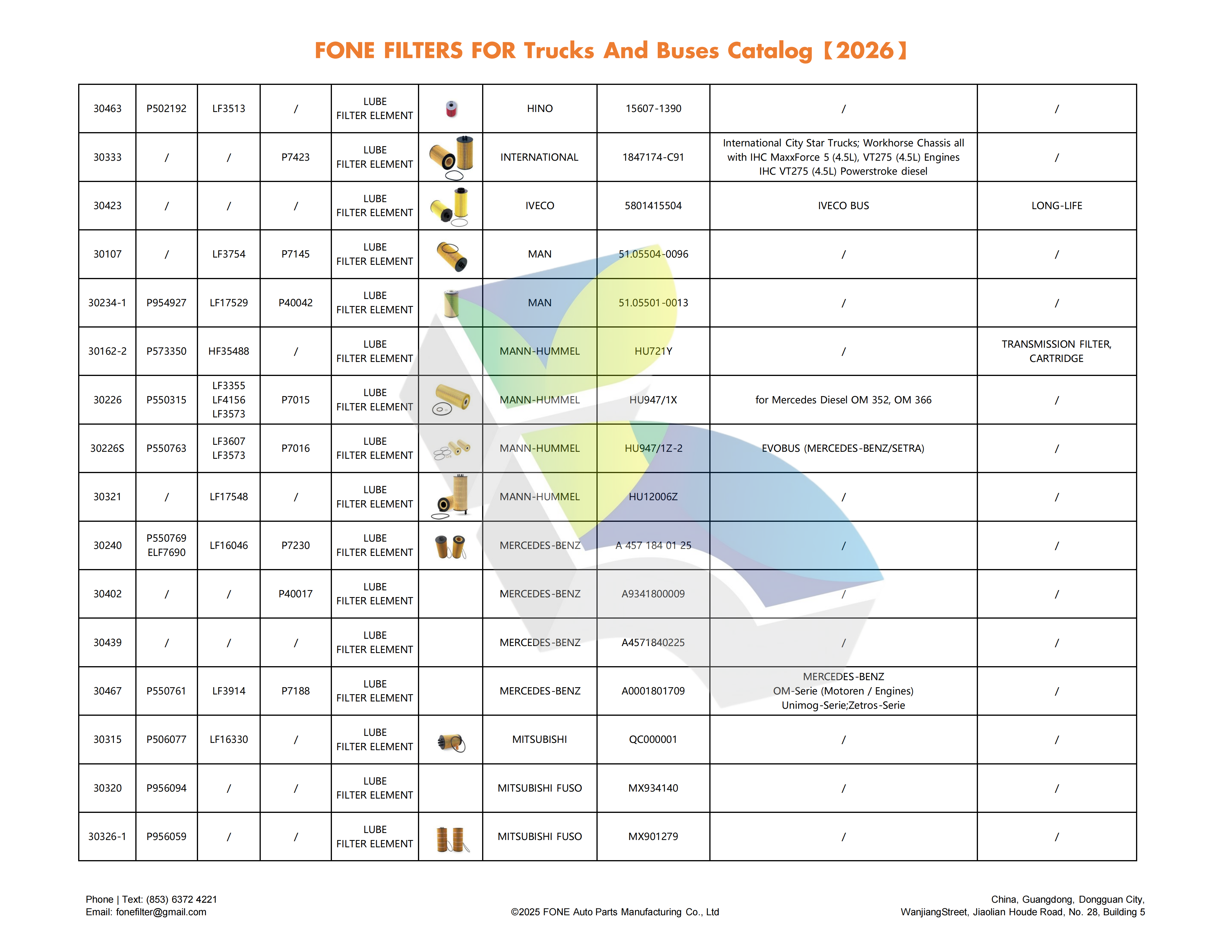 FONE FILTERS FOR TRUCK AND BUS CATALOG