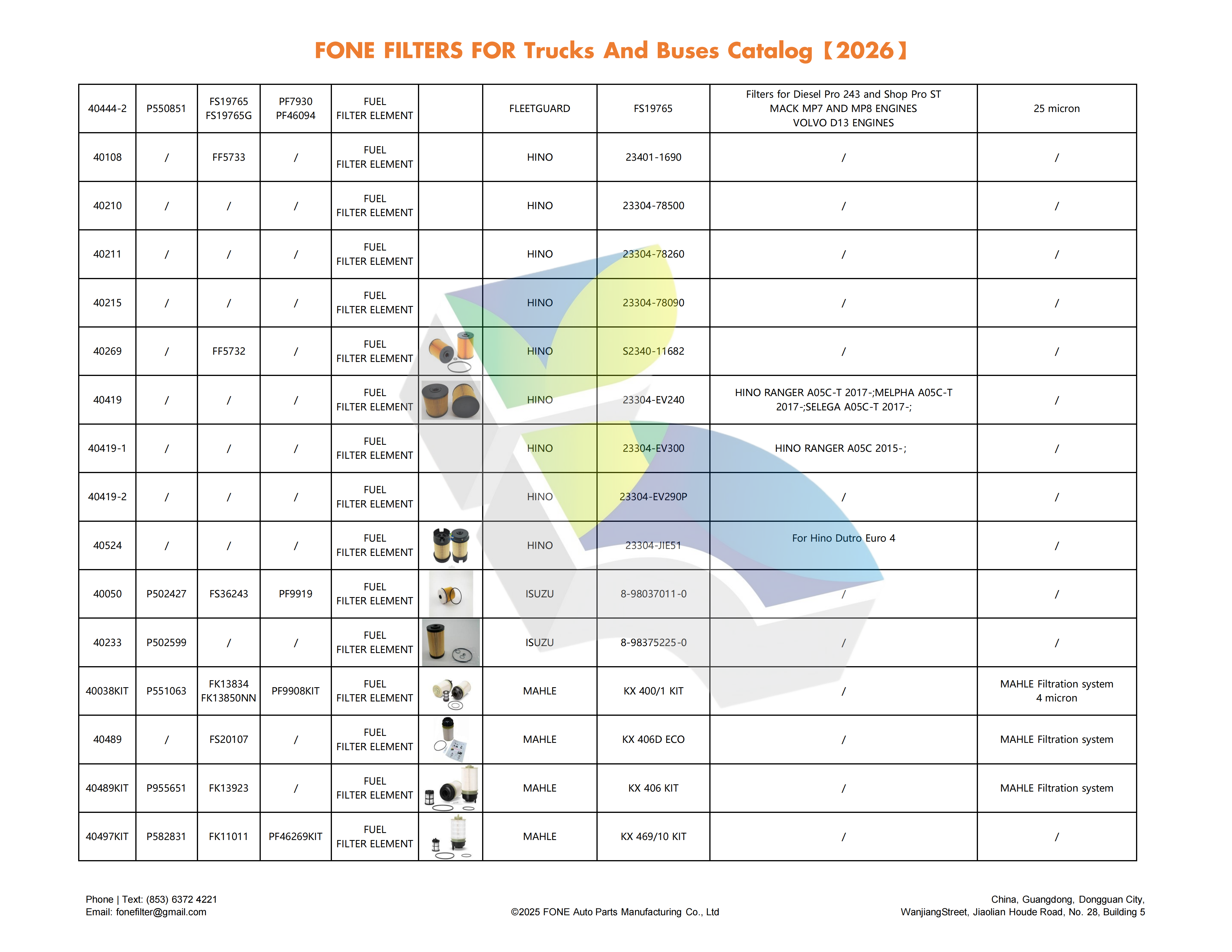 FONE FILTERS FOR TRUCK AND BUS CATALOG