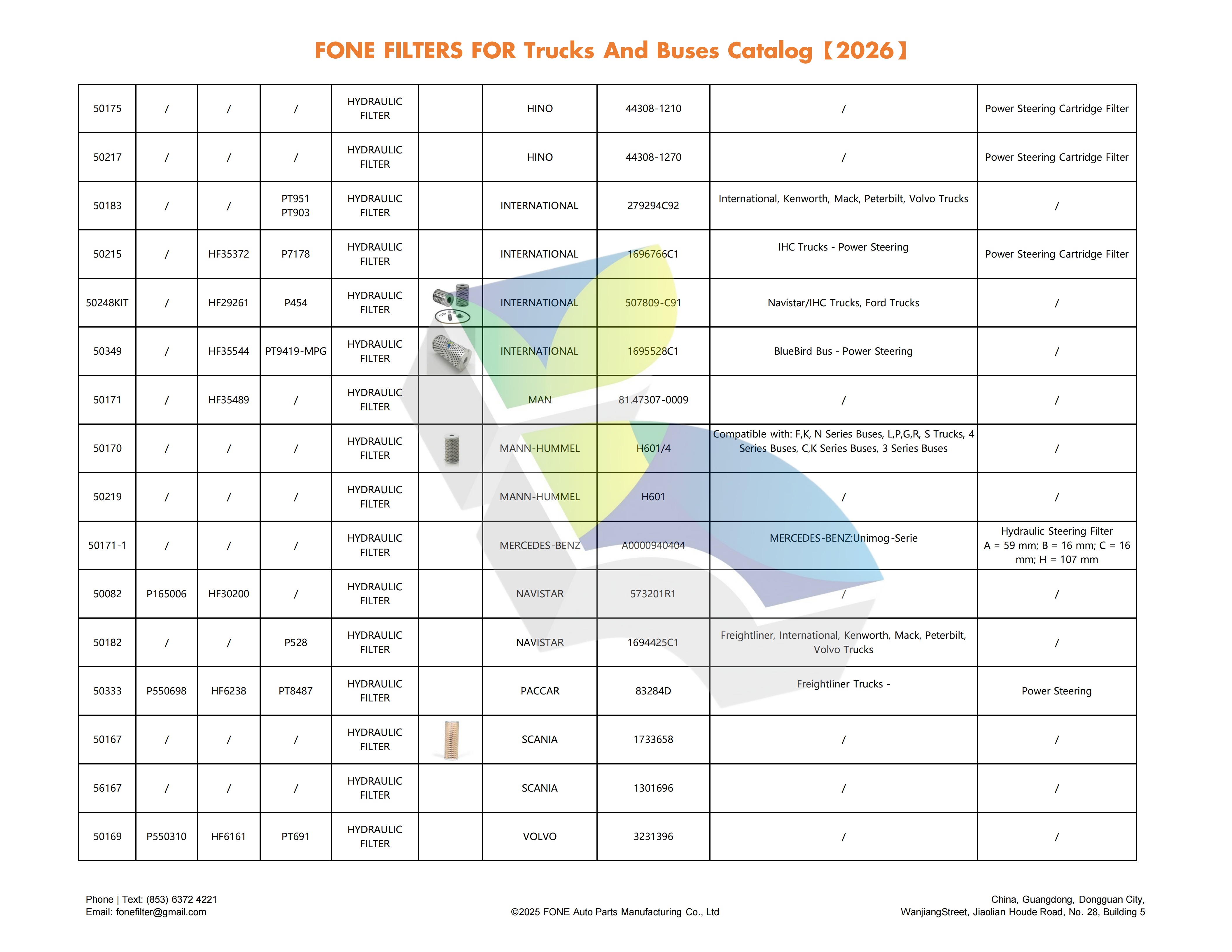 FONE FILTERS FOR TRUCK AND BUS CATALOG