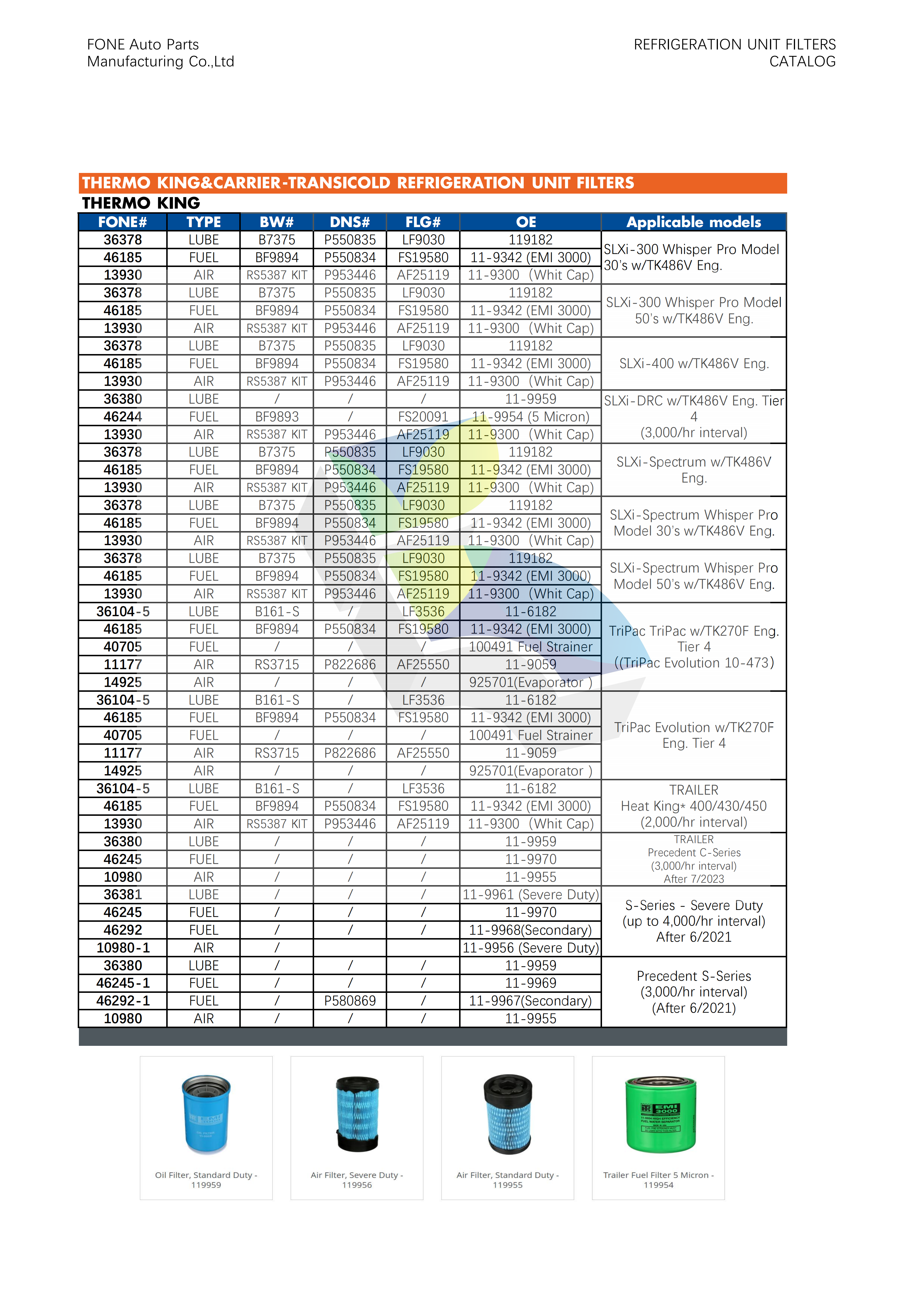 THERMO KING&CARRIER-TRANSICOL Filters catalog【2026】